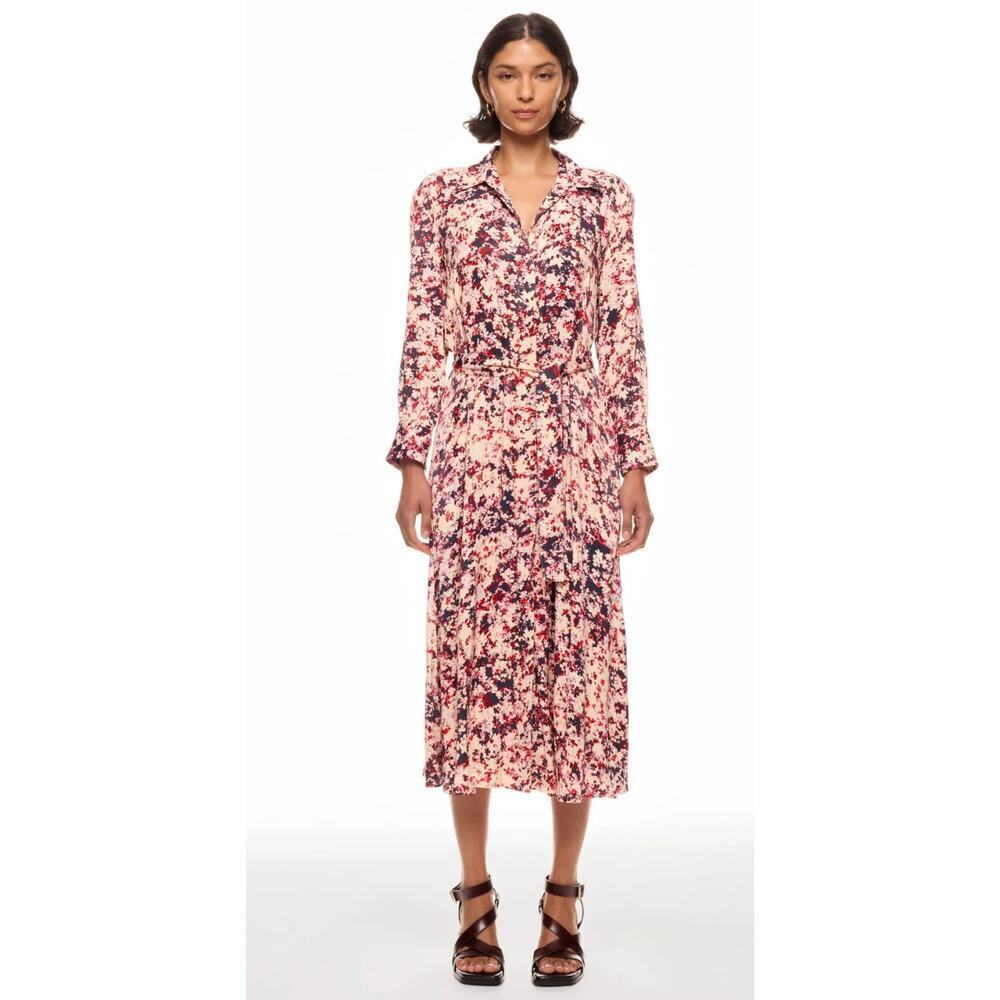 BOSS Long-Sleeved Shirt Dress in Pink Floral (100% Viscose)